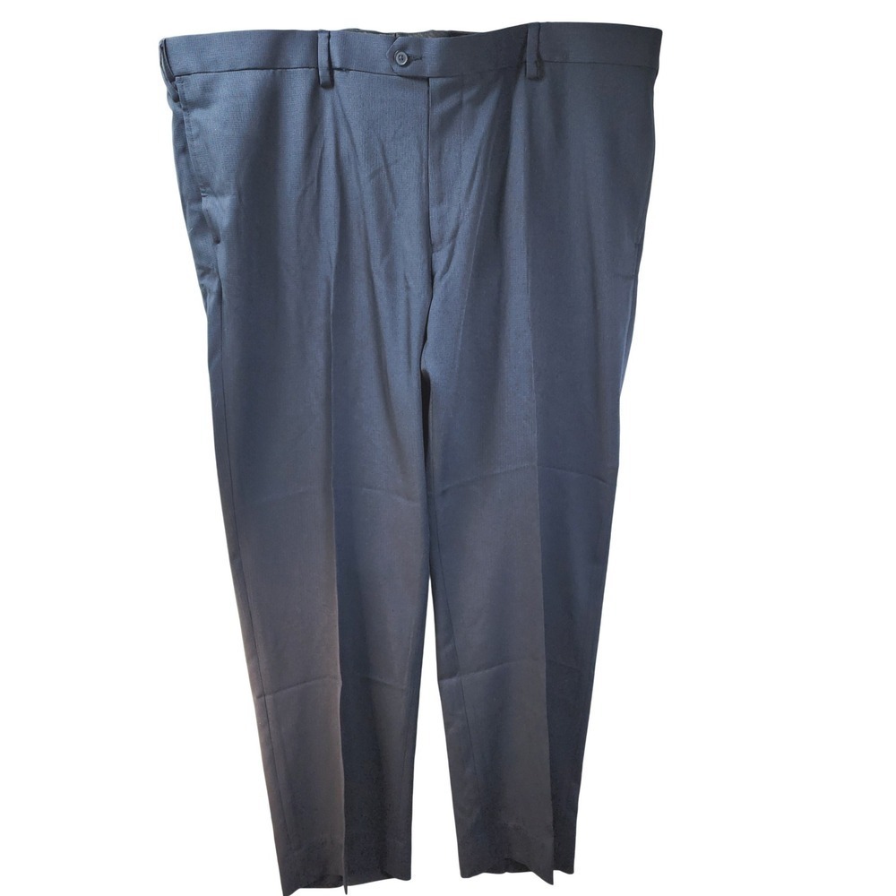 NWT GS Mens Perfect Fit Dress Pants Navy Blue Flat Front Trousers Business 46X30